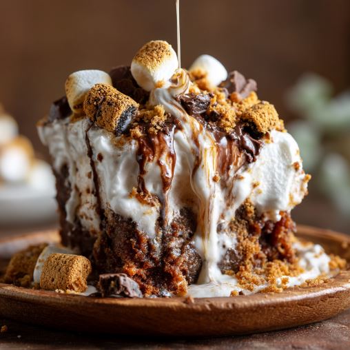 S'mores Cookie Dough Poke Cake